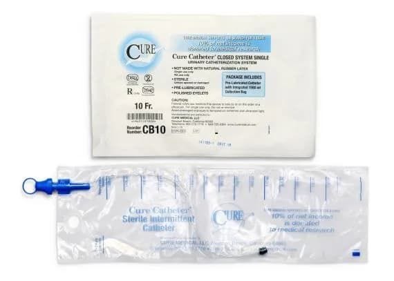 Cure Catheter Closed System Pre Lubricated Fg10 Unisex 25cm Black