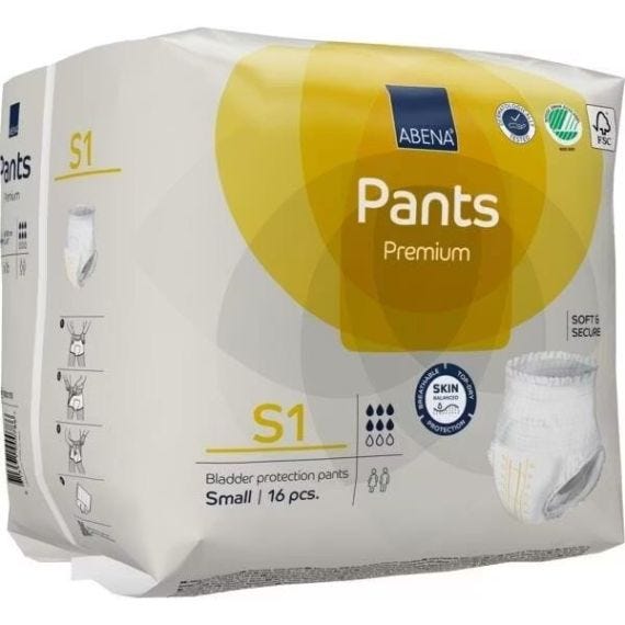 Abena Pants S1 Small Waist 60 90cm Unisex 1400ml White/ Yellow Stripe