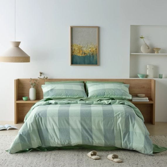 Staydry Waterproof Quilt Cover Set Sage Check Single Bed