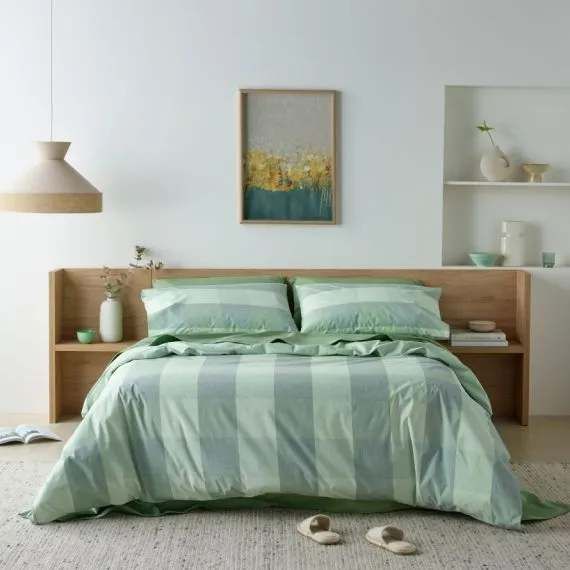 Staydry Waterproof Quilt Cover Set Sage Check King Single