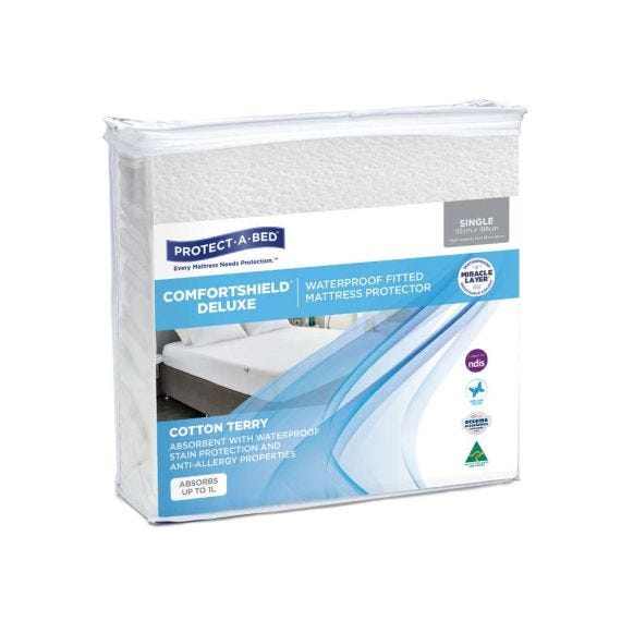 Comfortshield Deluxe Mattress Protector 607070 Single 92x188cm 800ml Waterproof White