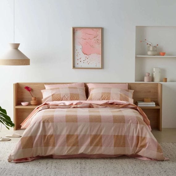 Staydry Quilt Cover Set Blush Check King Single Waterproof