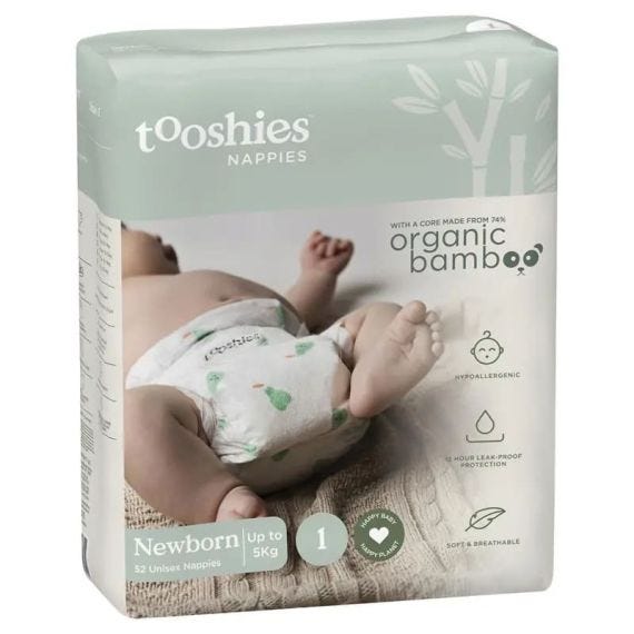 Tooshies Organic Bamboo Nappies Size 1 3 5kg Newborn