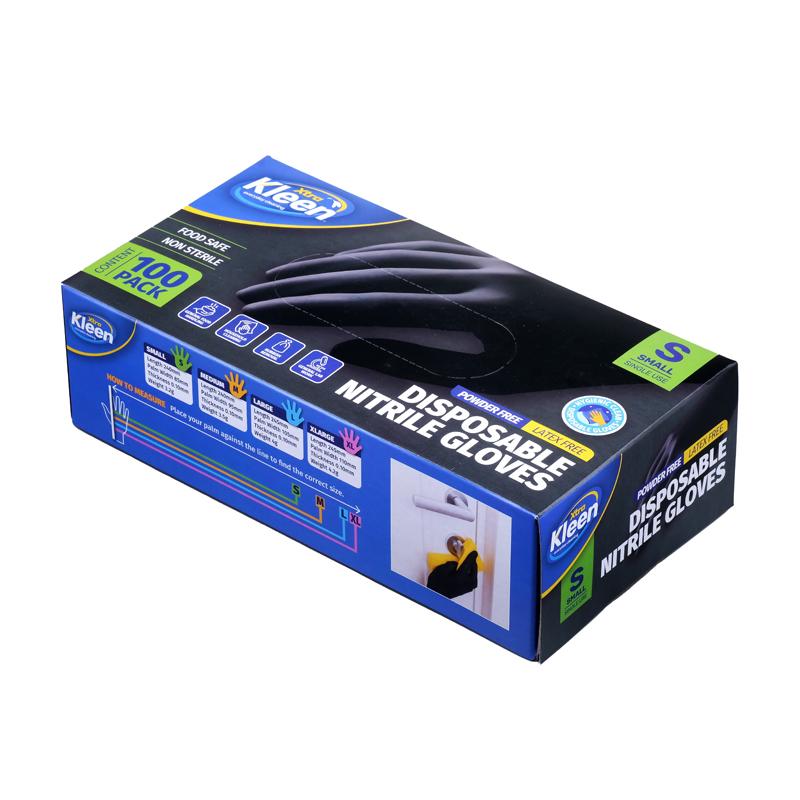 Xtra Kleen Disposable Nitrile Gloves – Black (Small, 100 Pack)