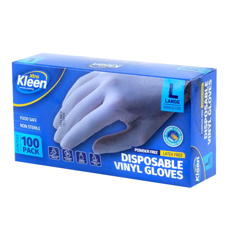 Xtra Kleen Disposable Vinyl Gloves – Clear (Large, 100 Pack)