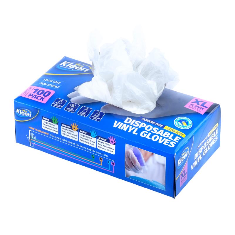 Xtra Kleen Disposable Vinyl Gloves – Clear (XL, 100 Pack)