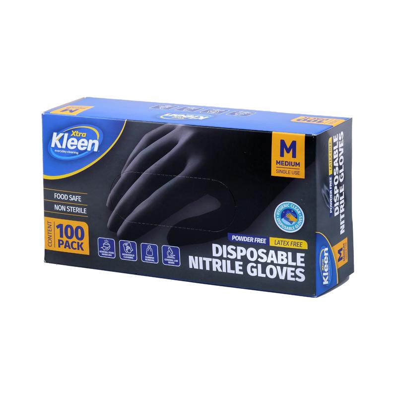 Xtra Kleen Disposable Nitrile Gloves – Black (Medium, 100 Pack)