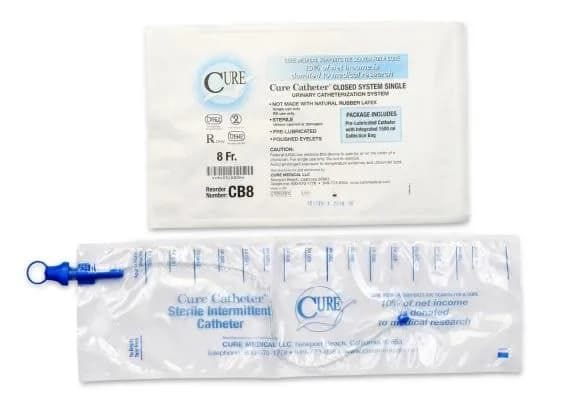 Cure Catheter Closed System Pre Lubricated Fg8 Unisex 25cm Blue