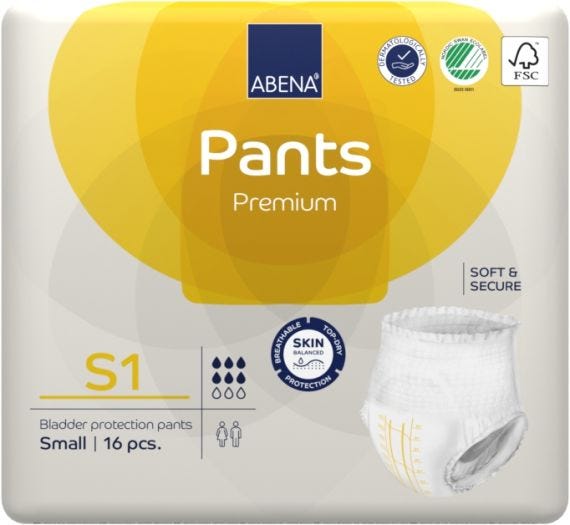 Abena Pants S1 Small Waist 60 90cm Unisex 1400ml White/ Yellow Stripe