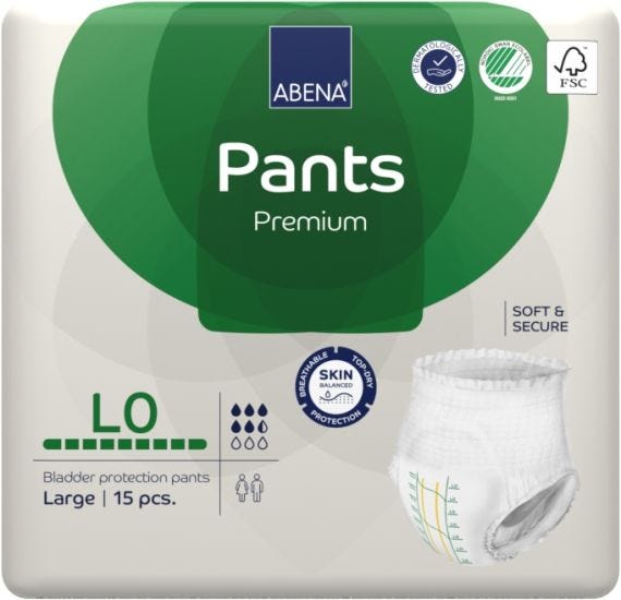 Abena Pants L0 Large Waist 100 145cm 1100ml White/ Green Stripe