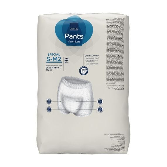 Abena Pants Special S/M2 Waist 60 110cm Unisex 1700ml White/ Blue Stripe