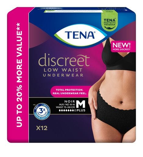 Tena Pants Discreet Low Waist Noir Medium Waist 75 100cm Women 615ml Black