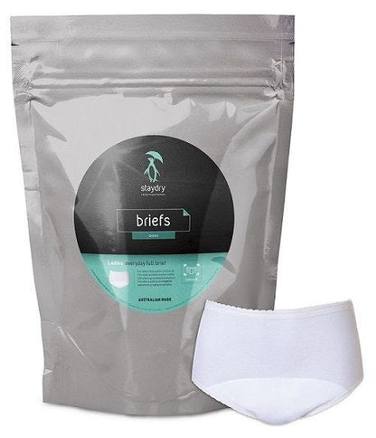 Staydry Ladies Briefs Everyday Cover   30  32 White