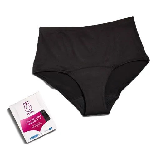 Poise Washable Underwear 2 In 1 Briefs 16 18 Waist 86 91cm Female 60ml Black