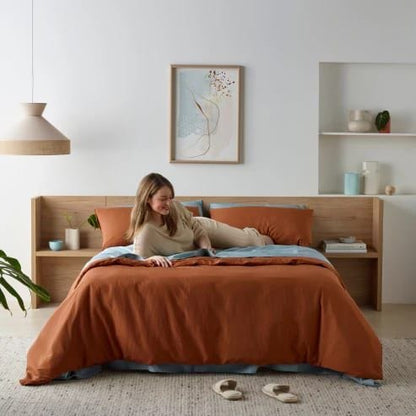 Staydry Linen Look Quilt Cover Set Rust Db Double
