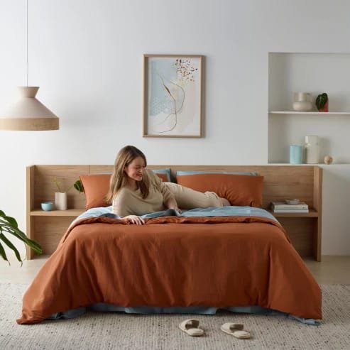 Staydry Linen Look Quilt Cover Set Rust Db Double