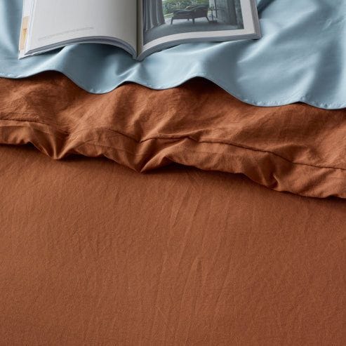 Staydry Linen Look Quilt Cover Set Rust Db Double