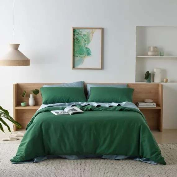Staydry Linen Look Quilt Cover Set Olive Qb Queen