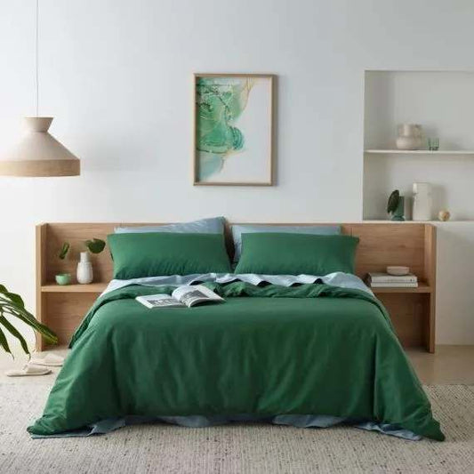 Staydry Linen Look Quilt Cover Set Olive Kb King