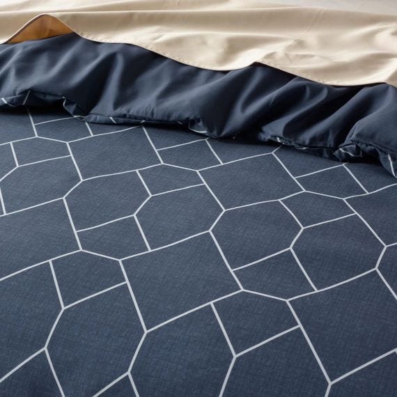Staydry Quilt Cover Set Geo Denim King Single