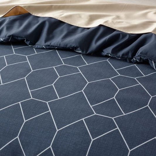 Staydry Quilt Cover Set Geo Denim King Single