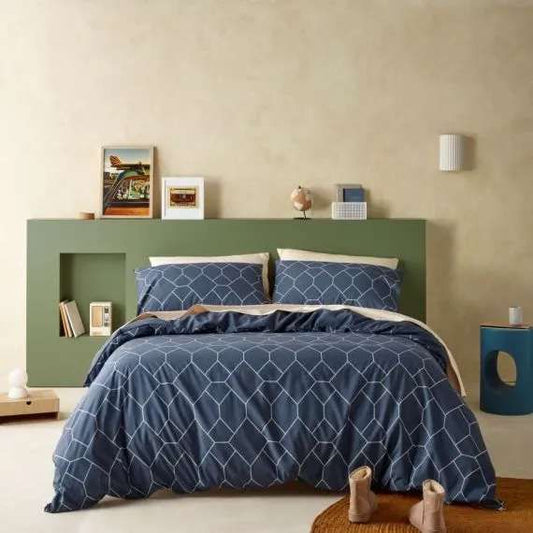 Staydry Quilt Cover Set Geo Denim Double Bed
