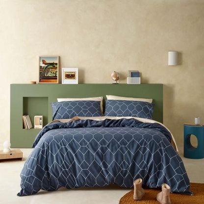Staydry Quilt Cover Set Geo Denim Queen