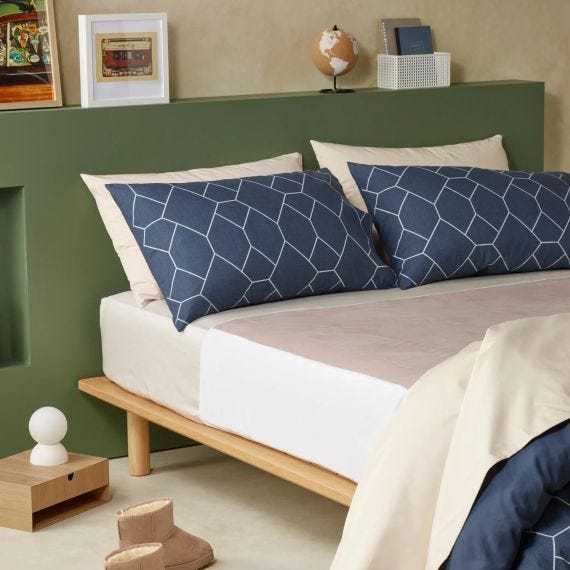 Staydry Quilt Cover Set Geo Denim Queen
