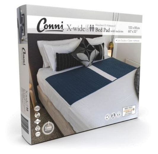 Conni Bed Pad X Wide Dual With 60cm Tuck Ins 153x85 Cm 2500ml Waterproof Teal/Blue