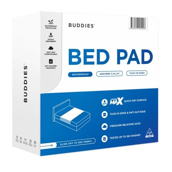 Absorbmax Bed Pad Single 90cmx90cm 3500 Ml Waterproof Pale Blue