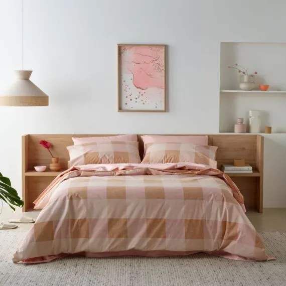 Staydry Quilt Cover Set Blush Check Double Bed Waterproof