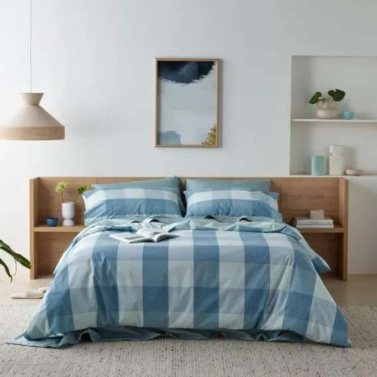Staydry Quilt Cover Set Blue Check Single Bed Waterproof