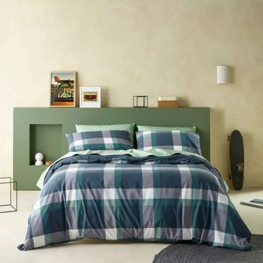 Staydry Quilt Cover Set Forest Check Single Bed
