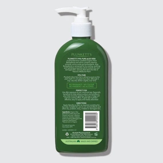 Plunketts 99% Pure Aloe Vera Soothing Gel 240ml