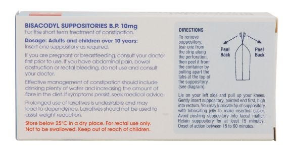 Bisacodyl Suppositories B.P 10mg (Pktx12)