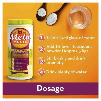 Metamucil Fibre Supplement Smooth Texture Lemon Lime Flavour 425 G