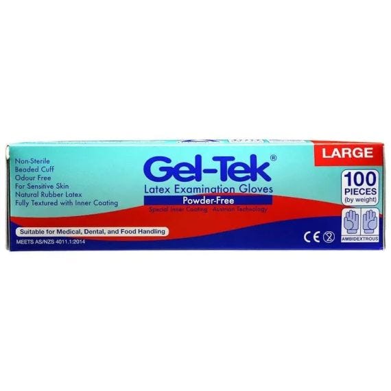 Gloves Geltek Latex Examination Powder Free Large Cream