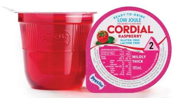 Precise Mildly Thick Level 2 Ready To Drink Cups Cordial Low Joule Raspberry
