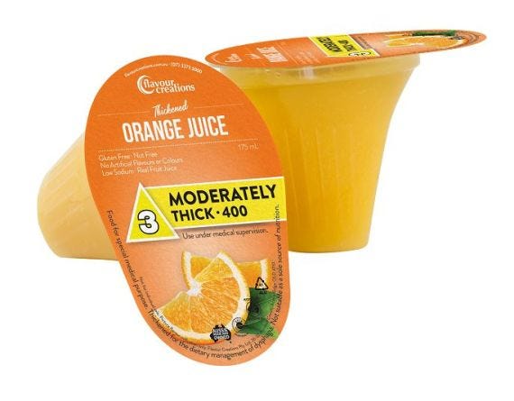 Flavour Creations Orange Juice Moderately Thick 400 Dysphagia Cup 175 Ml