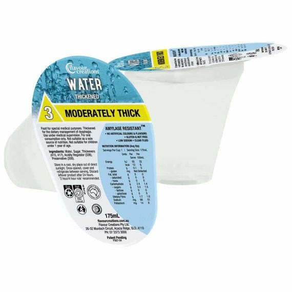 Flavour Creations Water Moderately Thick 400 Dysphagia Cup 175 Ml