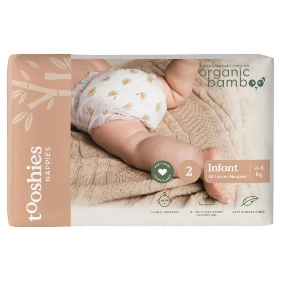 Tooshies Organic Bamboo Nappies Size 2 4 8kg Infant