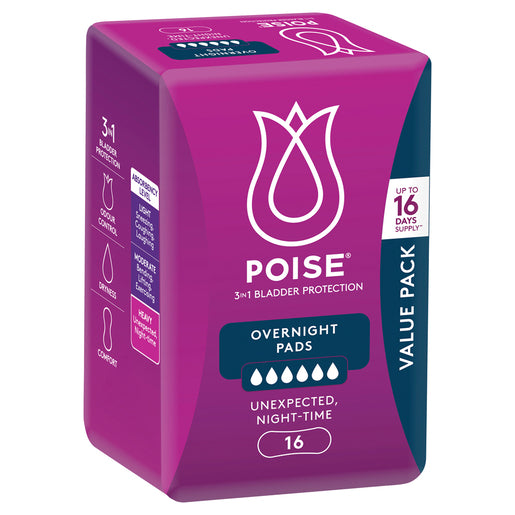 Poise Overnight Pads 6 Drops 16 Pack