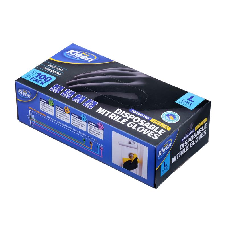 Xtra Kleen Disposable Nitrile Gloves– Black (Large, 100 Pack)