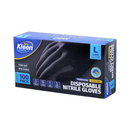 Xtra Kleen Disposable Nitrile Gloves– Black (Large, 100 Pack)