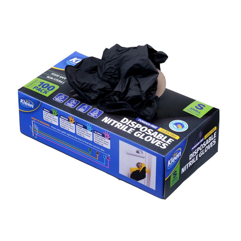 Xtra Kleen Disposable Nitrile Gloves – Black (Small, 100 Pack)