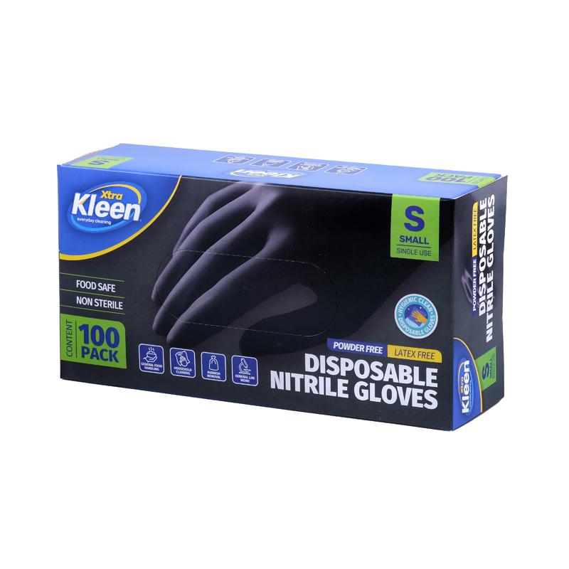 Xtra Kleen Disposable Nitrile Gloves – Black (Small, 100 Pack)