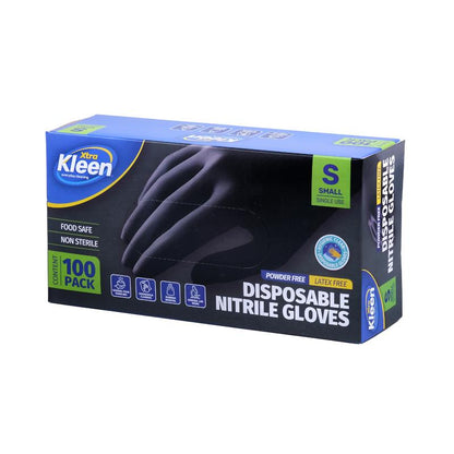 Xtra Kleen Disposable Nitrile Gloves – Black (Small, 100 Pack)
