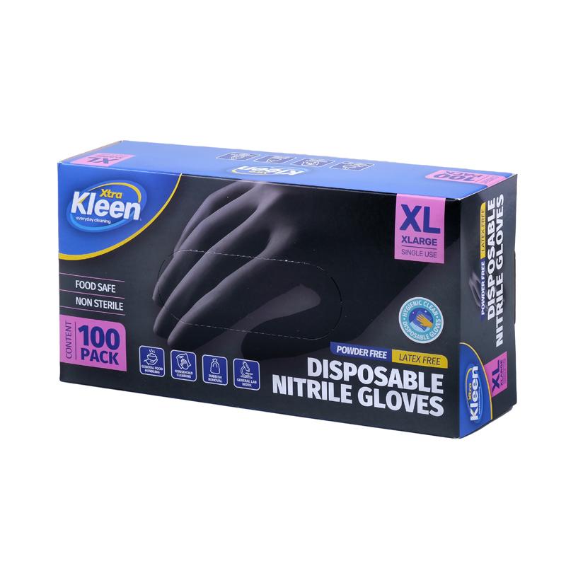 Xtra Kleen Disposable Nitrile Gloves – Black (XL, 100 Pack)
