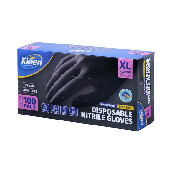 Xtra Kleen Disposable Nitrile Gloves – Black (Medium, 100 Pack)