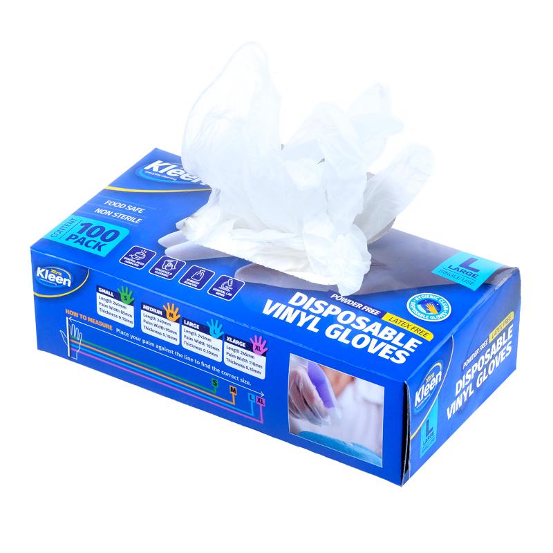 Xtra Kleen Disposable Vinyl Gloves – Clear (Large, 100 Pack)